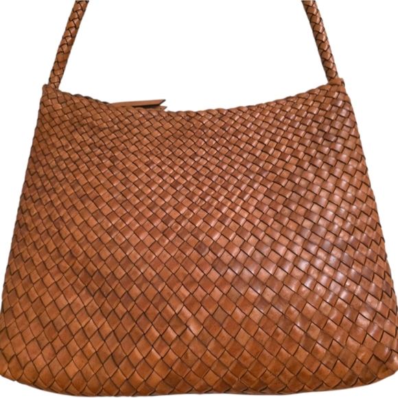 Aspen Woven Shoulder Bag Leather Basket Weave Handbag Women’s Brown Cognac *EUC* - Picture 2 of 13